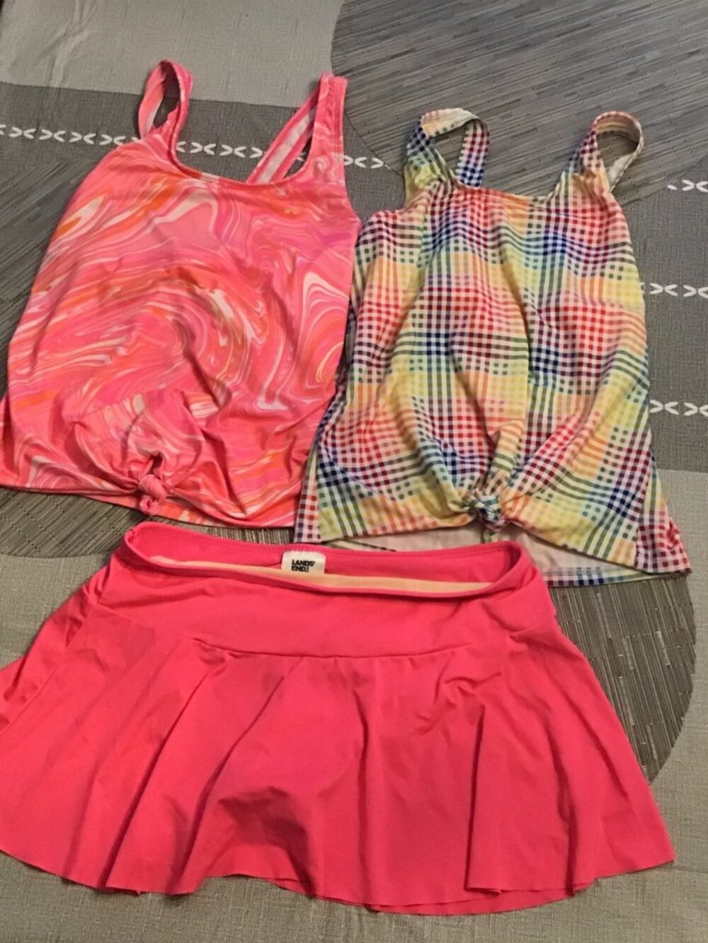 Lands' End Girl's Size 12 Swim Set w/2 Tankini Tops & Matching Swim Skirt